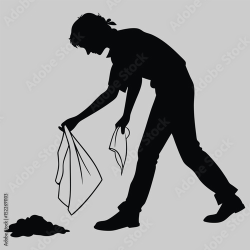 a person brushing dust off clothes silhouette vector design art and illustration