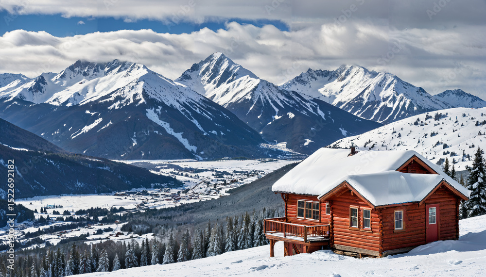 Fototapeta premium Le chalet de montagne enneigé