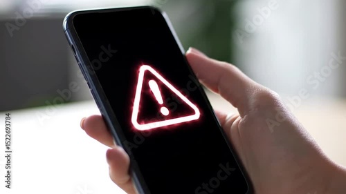 Man receiving scam call alert on smartphone with warning icon
