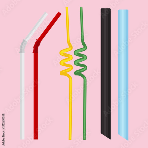 different types of drinking straw, including bendy, curly, straight, and bubble tea straws.