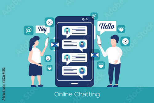 People young couple chatting in the smartphone screen
