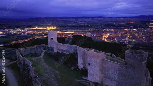 Aerial view from a drone of the Great Castle of Emir Ayyub ibn Aviv Lajmi. City of Calatayud, Community of Calatayud, Zaragoza Province, Aragon, Spain, Europe
