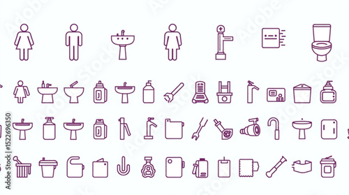Line art illustration featuring plumbing fixtures, sanitary ware, and restroom icons in a minimalist style created with generated ai