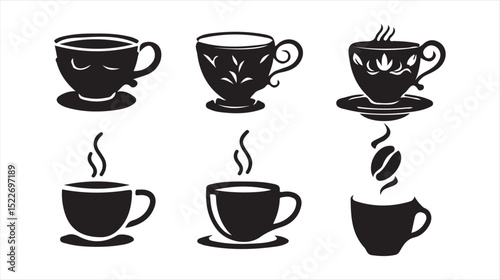 Black Coffee Cup Icons Set – Hot Beverage Silhouettes Collection. Victor illustration eps 10