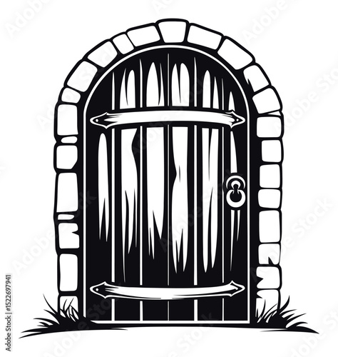 Hand-Drawn Vector Illustration of a Classic Wooden Door Design
