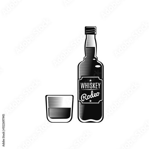 Whiskey Bottle With Glass Icon Vector cop