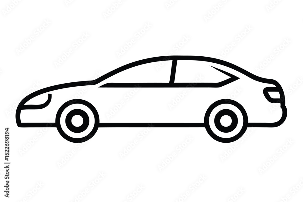 Simple black outline illustration of a car on a white background