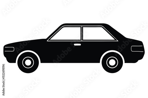 Side view of a black car silhouette on a plain white background