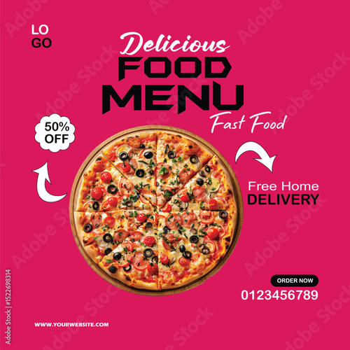 Delicious burger and food menu social media banner template