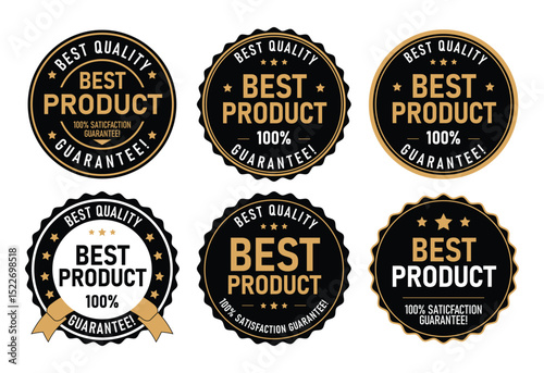 Best Quality, Best Product 100% Guaranteed Seal, Trust Badge logo icon vector illustration set collection