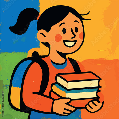 Happy student carrying books with a backpack. Back to school.  | back to school