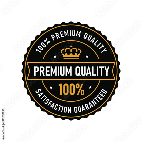 This badge showcases a premium quality guarantee with a stylish crown design. It serves as an effective visual representation for brands emphasizing excellence and customer satisfaction.