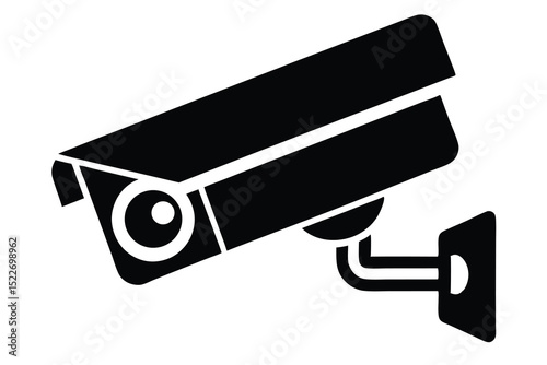 A black security camera mounted on a wall in a vector illustration