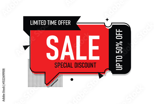 Sale 50% off banner. Special Offers 50% Discount Tag, Flat 50% Percent Off, big offer, Sale, flat, Special Offer Label, Sticker, Tag, Banner, Advertising vector illustration