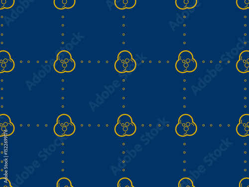 Elegant seamless vector pattern featuring golden cloud-like icons arranged in a dotted grid over a deep navy blue background. Japanese elegant pattern for wallpaper and background