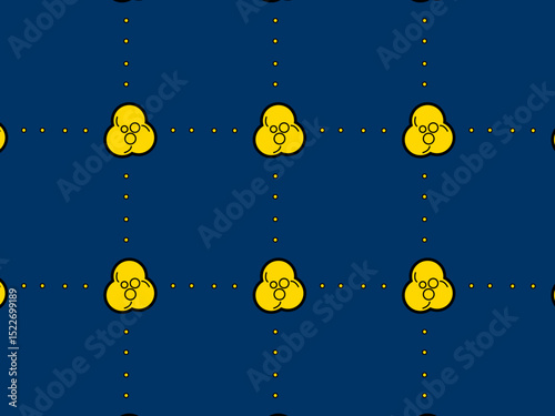 Elegant seamless vector pattern featuring golden cloud-like icons arranged in a dotted grid over a deep navy blue background. Japanese elegant pattern for wallpaper and background