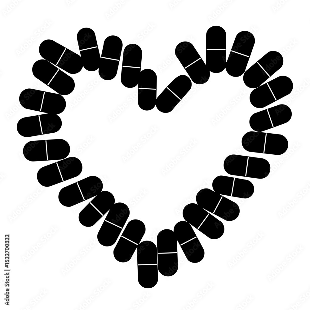 Obraz premium Silhouette of herbal capsules in heart shape, wellness and heart health
