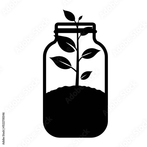 Silhouette of plant in vitamin jar, symbolizing growth and natural health