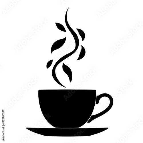 Silhouette of Tea Cup with Steam Forming Icons, Blended Wellness Concept