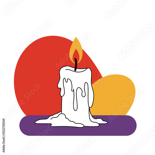 Melting candle with flickering flame, Halloween ambiance and spooky lighting
