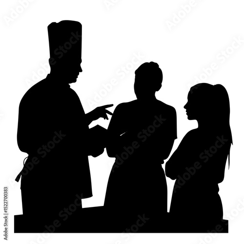 Chef Instructing Group with Recipe Book, Culinary Training Session Silhouette
