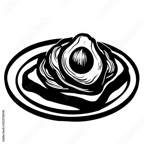 Avocado toast silhouette on plate, black and white illustration, simplicity in nutrition
