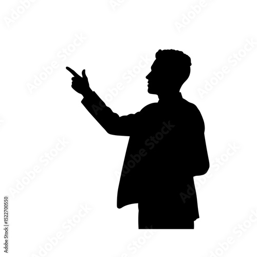 Silhouette of man pointing, black and white, communication, copyspace