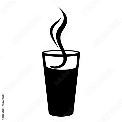 Silhouette of steaming cold brew drink, black and white, beverage icon
