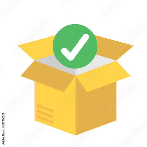 Package delivered with a green checkmark, symbolizing success.