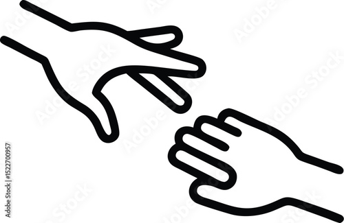 Outline hands reaching vector illustration for support partnership and connection graphic design element