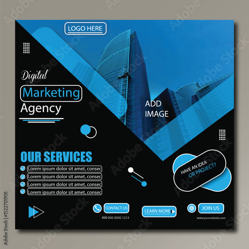digital marketing agency grow you business with us social media post vector design template