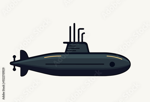 Minimal vector icon of a submarine under the sea, shown in flat colors with thick black lines and no shading, perfect for educational apps, exploration graphics, or marine interfaces
