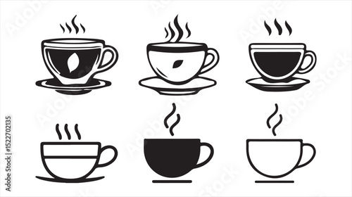 Tea and Coffee Cup Icon Set – Black and White Vector Illustrations. Victor illustration eps 10