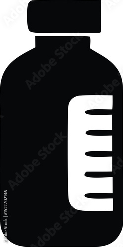 Black and white illustration of a pill bottle with measurement markings