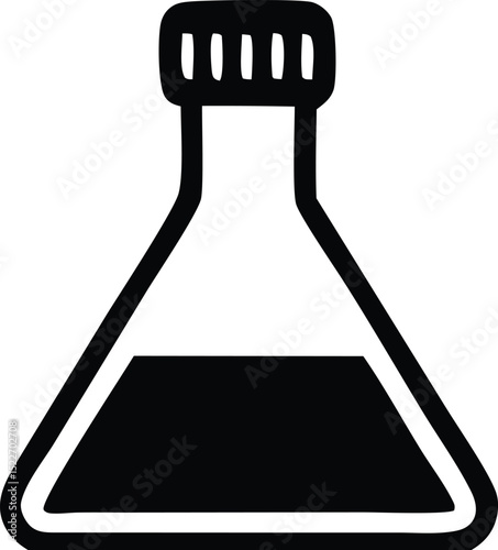 Simple black and white erlenmeyer flask illustration with liquid