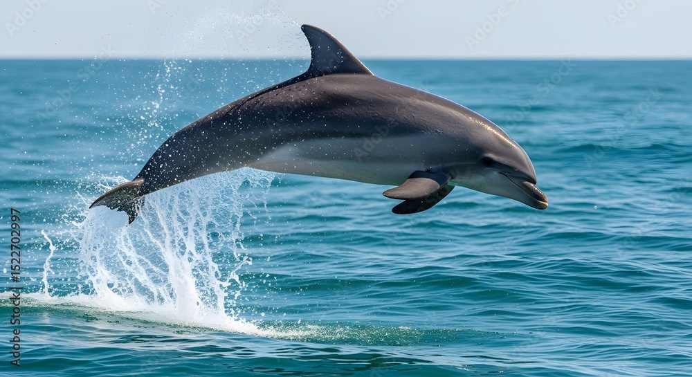 Fototapeta premium Majestic Dolphin Leaping from Ocean Waves Breathtaking Wildlife Photography