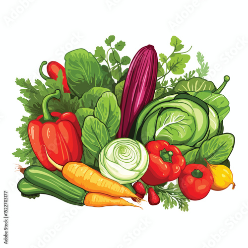 Professional vector illustration of a vibrant and diverse collection of healthy vegetables for design projects