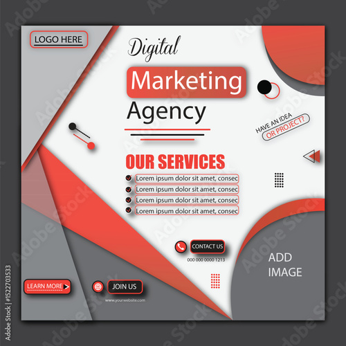 digital marketing agency grow you business with us social media post vector design template