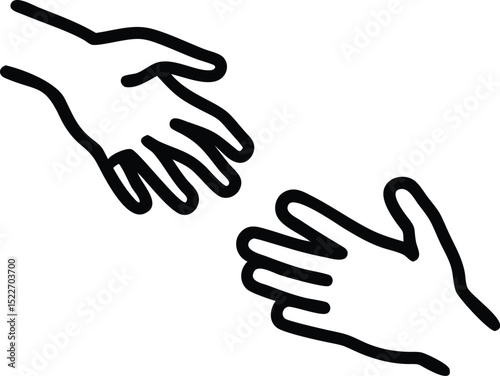 Reaching out hand drawn vector illustration for help assistance and support concept design art line
