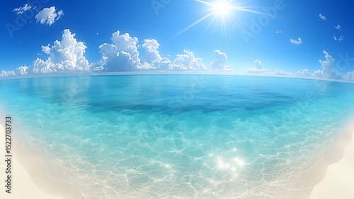 広大な水平線と透明な海が広がる夏のビーチリゾート風景