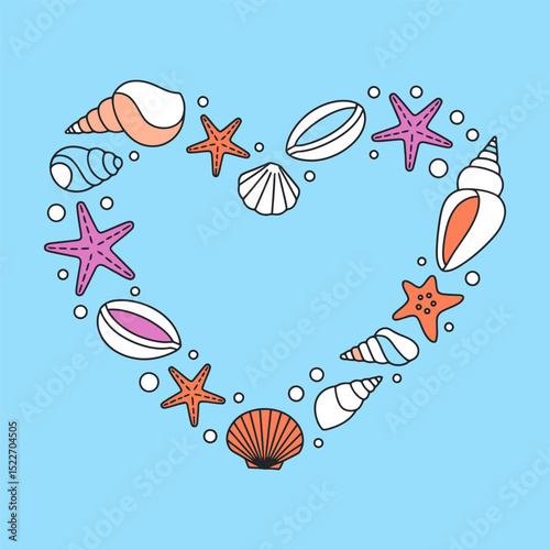 Seashell Heart Summer Beach Illustration