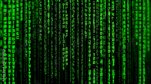 Digital rain effect with green matrix style on a dark background ready for design