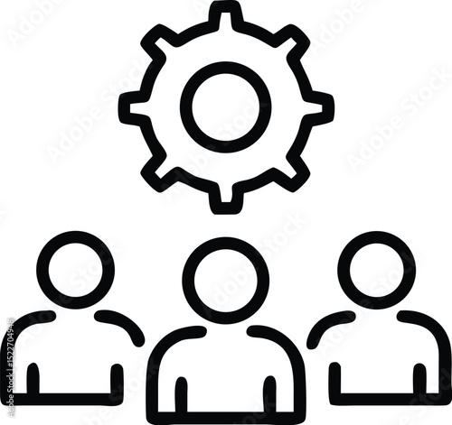 Teamwork collaboration and management strategy with gear and people icon vector illustration