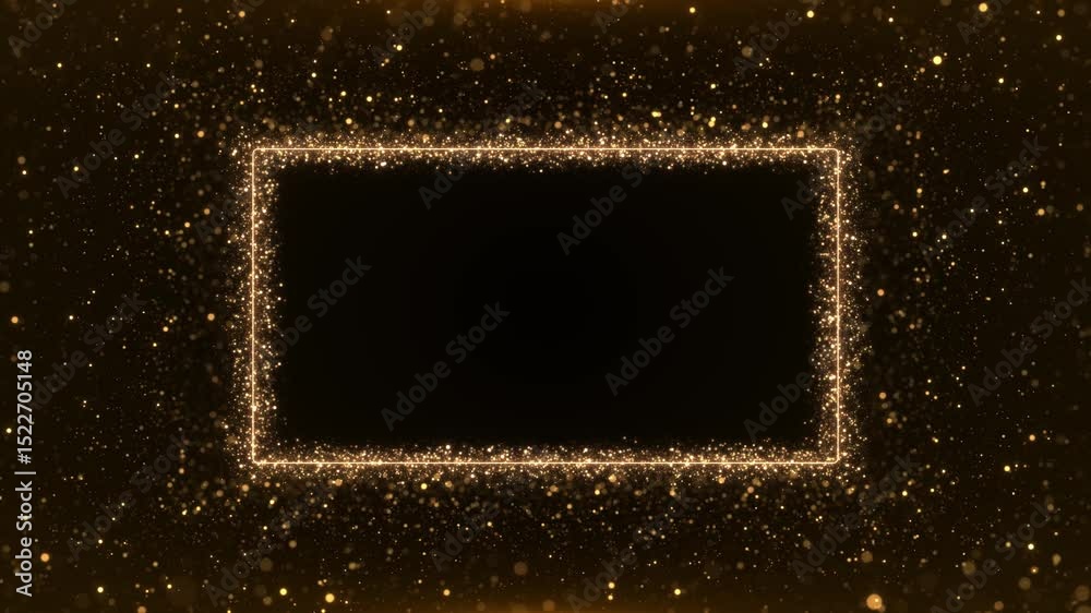 Elegant golden glitter forming rectangular frame shimmering particles, luxurious and festive ambiance. Perfect for celebrations, invitations, award ceremony event. luxury holiday christmas new year