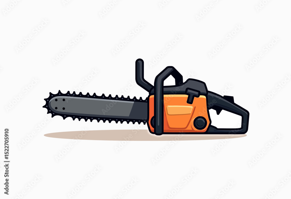 Fototapeta premium Minimal chainsaw icon in flat design with strong black outline, no gradients or effects, clean and bold style for use in forestry tools, machinery symbols, or mobile interface sets 