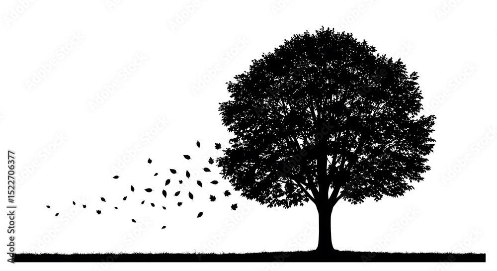 Fototapeta premium Silhouette of a Tree with Falling Leaves