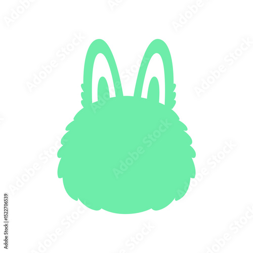 Vector silhouette of a sweet fluffy bunny head in minimal pastel tones, perfect for use in nursery prints, children's books, soft toy design, or spring holiday decorations.
