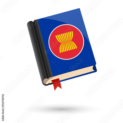 The book is covered in the flag of the ASEAN. Vector illustration of 3D language book on white background.