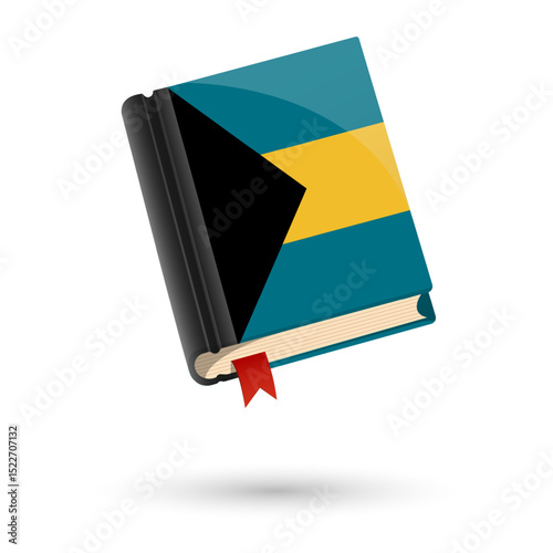 The book is covered in the flag of the Bahamas. Vector illustration of 3D language book on white background.