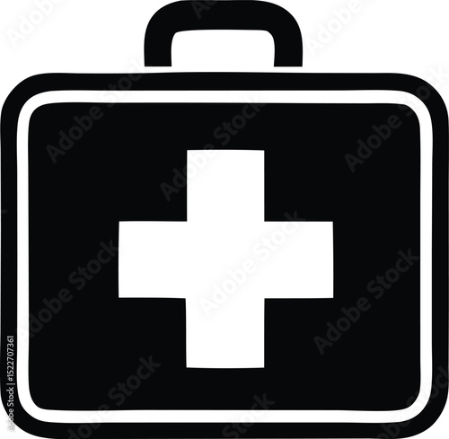Simple black and white first aid kit icon graphic image